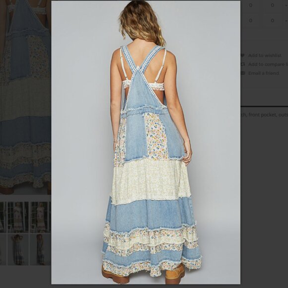 POL Mixed Print Patchwork Denim Overall Maxi Dress - Picture 2 of 3